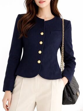 Vintage Mac Taggart Wool Cashmere Navy Blazer Gold Buttons Chanel Style Size 14